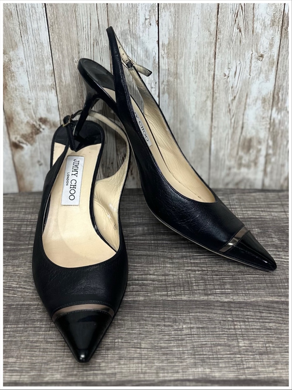 Jimmy Choo London Black Leather Slingback Pumps ~ Size 41 ~ Item #S409
